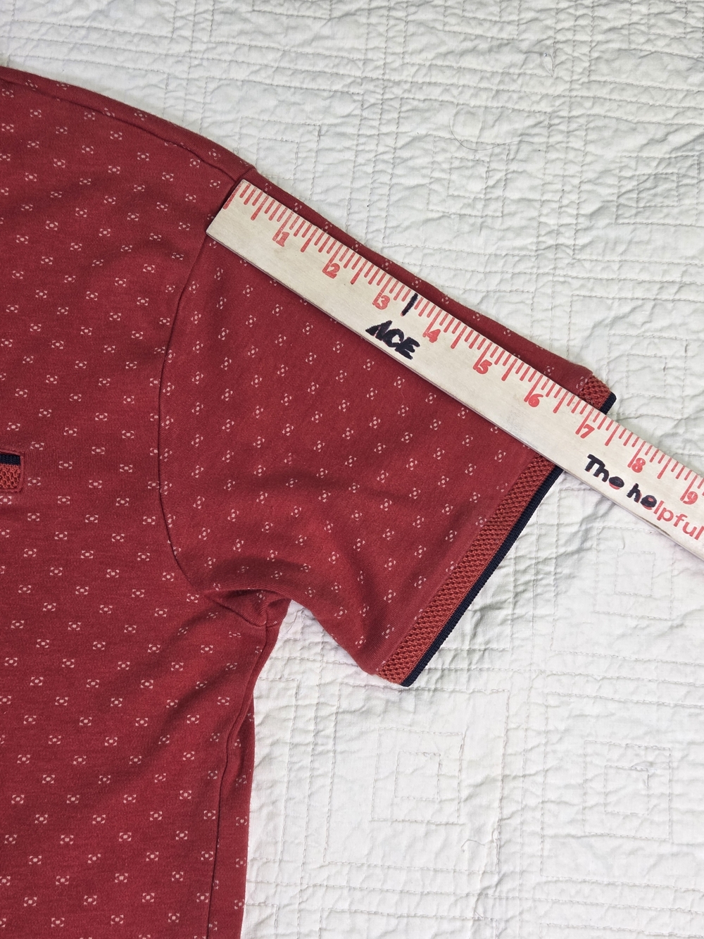 Denim & Flower Men's Red Geometric Micro Print Polo Shirt Short Sleeve Size L - Picture 8 of 11